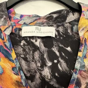 Amanda Uprichard Size Small Multicolor Print Silk‎ 3/4 Sleeve Blouse Top thumbnail 4