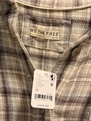 NWT We The Free Cream and Brown Plaid Button-Down Shirt Size XL thumbnail 5