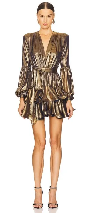 Bronx And Banco 'Bedouin' Gold Metallic‎ Mini Dress Size M thumbnail 1