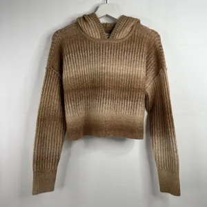 Offline By Aerie Size XS Ribbed Cropped Sweater Hoodie Brown Ombré Long Sleeve thumbnail 3