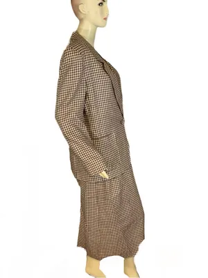 Vintage 1980'S Jh Collectibles Brown, Tan & Blue Plaid Wool Blend Skirt Set (8) thumbnail 3