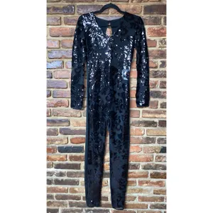 NWT Tiberu Black Sequined Long Sleeve Semi-Sheer Jumpsuit Women's Size Small thumbnail 2