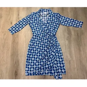 Maggy London Size 14 Blue Geometric Faux Wrap Stretch Career Dress thumbnail 5