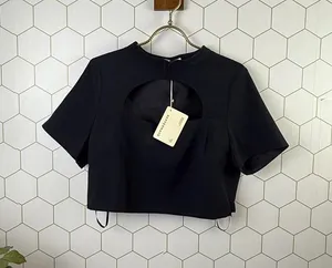 Pepper Mayo Black Short Sleeve Front Cutout Cropped Top - Size - 10 - NWT thumbnail 1