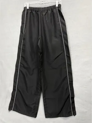 SHEIN Women's Black Wide-Leg Track Pants Relaxed Fit White Piping Pockets thumbnail 2