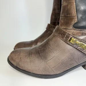 Sam Edelman Juliana Riding Boots Size 8.5M Black Brown‎ Leather Croc Embossed thumbnail 3