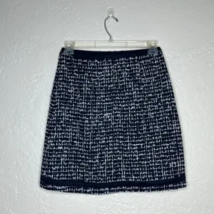 Ann Taylor Boucle Tweed Pencil Skirt Navy‎ Blue White Ribbon Trim Size 6 thumbnail 2