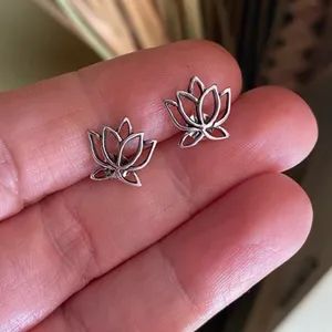 Lotus Flower Sterling Silver Stud Earrings thumbnail 4
