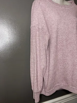 Aerie Sweater Womens Medium Pink Striped Waffle Knit Crew Neck Pullover Cozy thumbnail 3