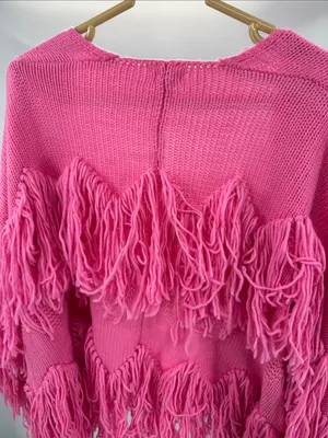 POL Pink Fringe open front oversized cardigan Sweater S boho casual fall winter thumbnail 3