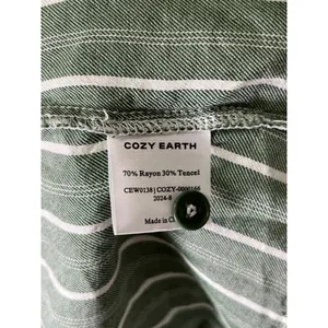 Cozy Earth Pajama Set Womens Large Green White Stripe Button Up Drawstring Pants thumbnail 10