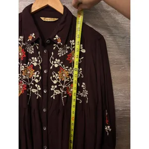 April Cornell tunic blouse Large embroidery brown fall Cottagecore boho Vintage thumbnail 7