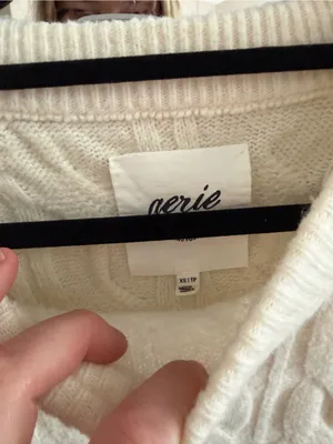 aerie Cream Cable Knit Crewneck Sweater thumbnail 3
