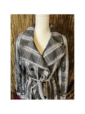 Willi Smith Casual Plaid Gray/Purple Button Rain Coat MEDIUM Jacket thumbnail 2