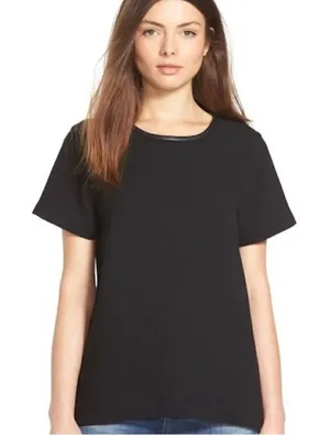Madewell Black Leather Trim Tailored‎ Top Sz M thumbnail 1