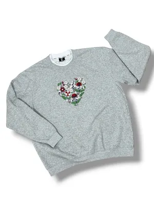 Vintage King Universal Cottagecore Floral‎ Heart Embroidered Sweatshirt Grey 2XL thumbnail 11