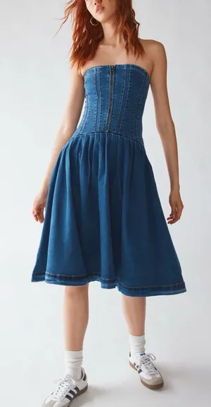 Urban Outfitters Gwen Denim Strapless Midi Dress- L thumbnail 1