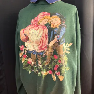 Vintage BJ Designer Victorian Children Christmas Sweatshirt Green XL thumbnail 2