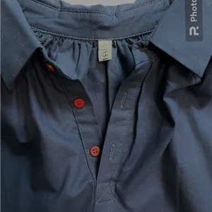 MISSLOOK Navy Blue Collared Peasant Blouse Red Buttons Pullover Blousy Size L Size L thumbnail 4
