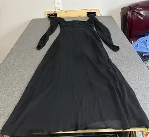 Abercrombie Women's Black Sheer Chiffon Pleated Long Sleeve Maxi Dress Size ST thumbnail 1