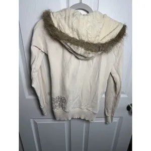 VTG Billabong Women's Y2K Zip Up Hoodie Faux Fur Lined Hood Cable Knit Medium thumbnail 7