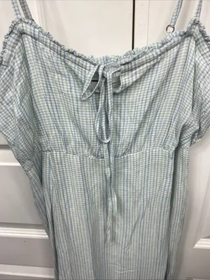 O’neill Sundress Slip Checkered Print Gingham Blue Small Spaghetti Strap Summer thumbnail 4