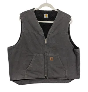 Vintage Y2K Carhartt Sandstone Rugged Vest Sherpa Lined Duck Canvas Dark Gray 3X thumbnail 1