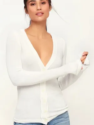 We The Free Ivory Button-Front Long Sleeve Top thumbnail 1