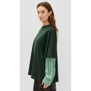 Lioness Bottega Green Layered Mix Media Crewneck Tee Striped Long Sleeve Shirt S thumbnail 2