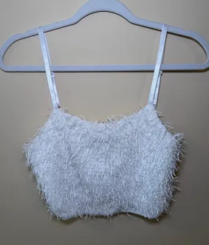 Altar'd State White Fuzzy Feathered Cropped Camisole thumbnail 1