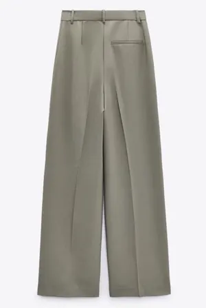 ZARA High Rise Pleated Wide Leg Trouser Pant khaki Women’s Size XS thumbnail 12