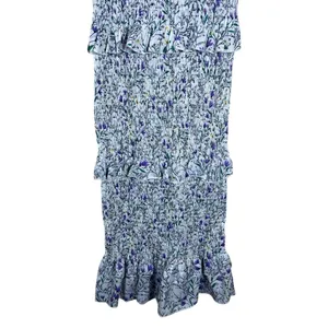 Beginning Boutique Smocked Floral Tiered Maxi Dress White Purple Boho Size M thumbnail 3
