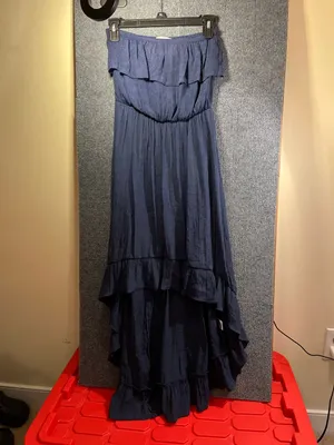 Entro Off-The-Shoulder Ruffle Asymmetric Hem Maxi Dress in Navy thumbnail 4