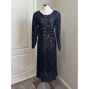 Vintage Caron Joy Sheer‎ Velvet Burnout Dress Floral Long Sleeve Maxi Evening thumbnail 3
