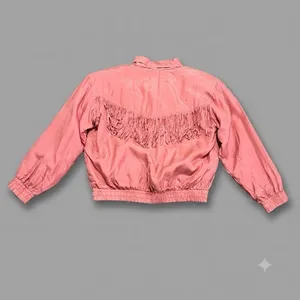 Vintage Malcolm Flowers Bomber Jacket Medium 100% Silk Fringe‎ Western Pink thumbnail 2