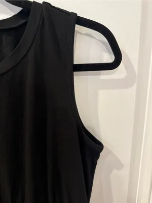 Black Athletic Tank Dress Drawstring Waist Pockets Ruched Sleeveless Size Large thumbnail 4