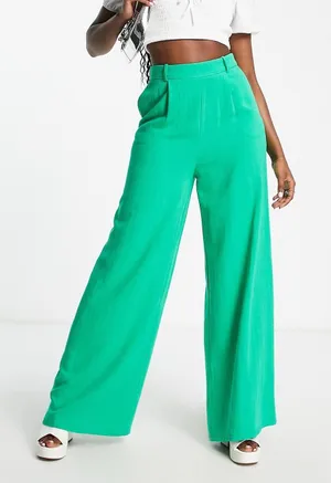 Flounce London ASOS Bright Green High Waisted Wide Leg Trousers Size 14 thumbnail 1