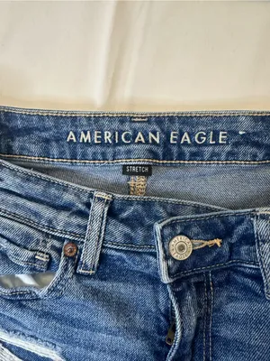 American Eagle Outfitters Distressed Blue Denim Roll-Cuff Shorts thumbnail 3