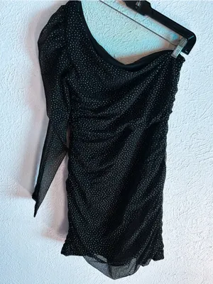 Lucy in the Sky Black Sparkle One Shoulder Sheer Sleeve Mini Dress Large thumbnail 3