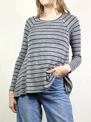 Hollister Grey & Black Striped Long Sleeve Knit Shirt thumbnail 1