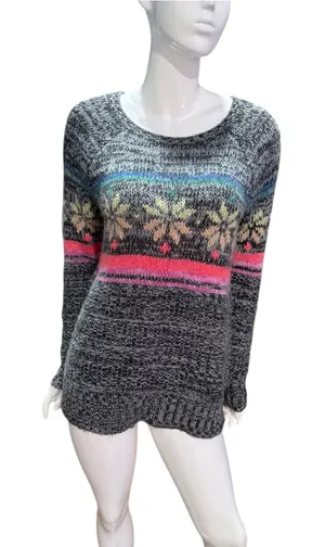 American Eagle‎ Outfitters Gray Fair Isle Snowflake Sweater S neon pink yellow thumbnail 1