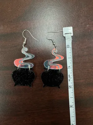 Cauldron with Iridescent Smoke Acrylic Dangle Earrings Black thumbnail 3