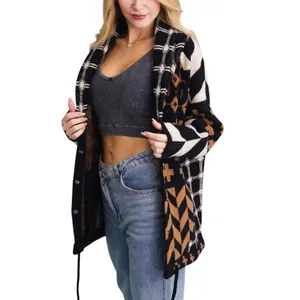 Multicolor geometric street style cardigan sweater Multiple thumbnail 3