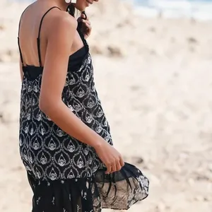 Anthropologie Black Sheer Fully Embroidered Mini Slip Dress Boho Feminine SMALL thumbnail 2