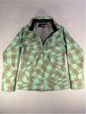 Salomon Women’s Fleece Lined Softshell Ski Jacket Geometric Plaid Mint Brown M thumbnail 11