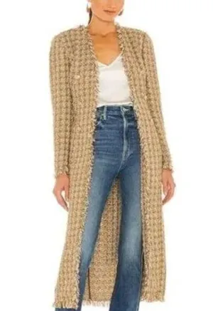 Elie Tahari Metallic Gold Tweed Long Coat Size Small NWT thumbnail 1
