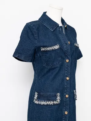 Avec Les Filles - Collared Button-Front Mini Denim‎ Dress thumbnail 9