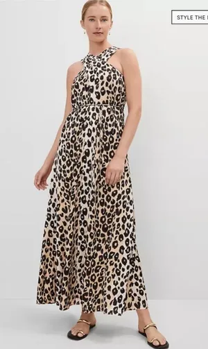 Ann Taylor Animal‎ Print Halter Maxi Dress Size Large thumbnail 1