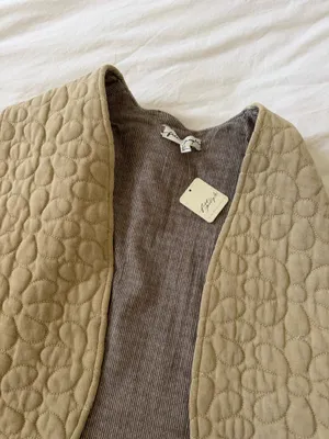 Free People Quilted Vest Green Tan thumbnail 4