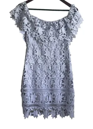ASTR Off Shoulder Lace Mini Dress S Lavender Scalloped Hem Romantic Coquette‎ thumbnail 1